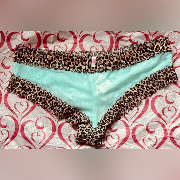 NWT VS PINK Lace Mint Leopard print Cheeky panty underwear Medium - Picture 2 of 3